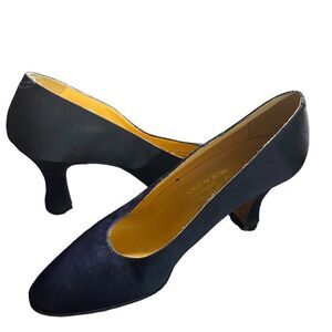 Stephanie of London Wm’s Sz 6.5 Blue 3 Inch Spool Heel Satin Pump Shoes